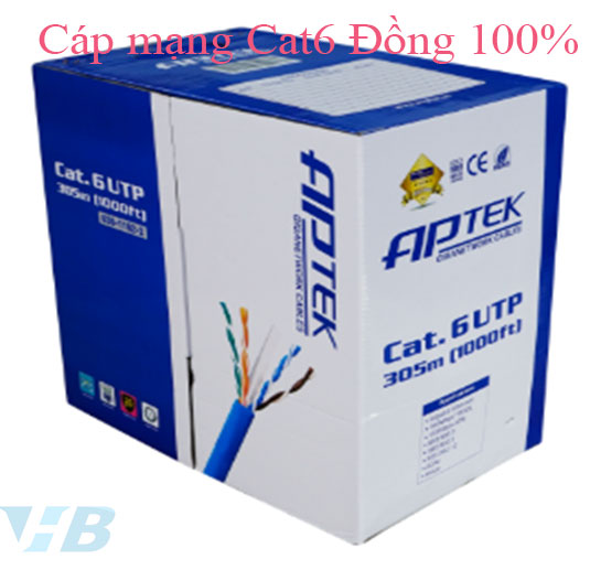 Dây cáp mạng Aptek Cat6 Đồng 100%